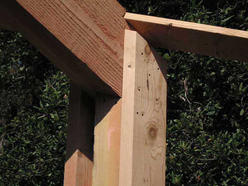 A closeup of the post/rafter transition....