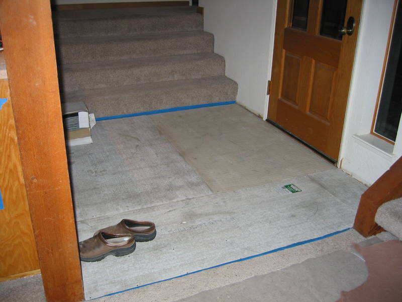Cement board in the entry...