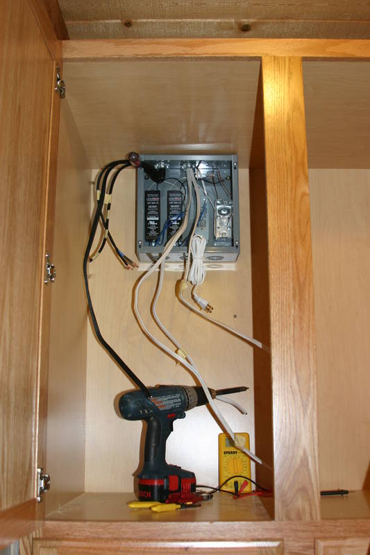 Low voltage center mounted; power and LV wires pulled into it.